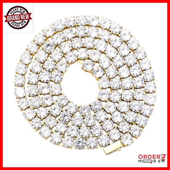 5mm Tennis Choker Necklace 14K Gold Plated Cubic Zirconia Chain